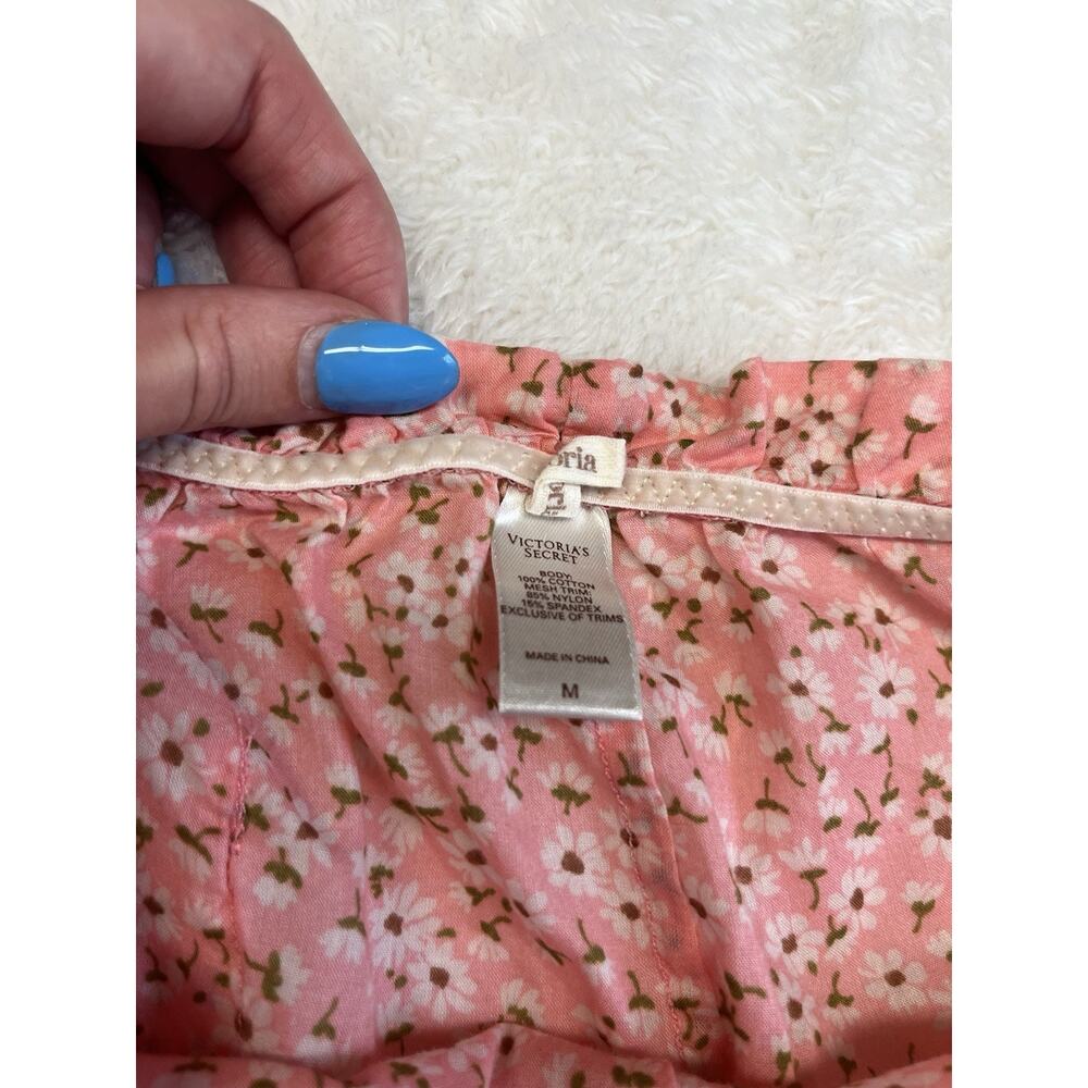 Victorias Secret Y2K Pajama Set Sz M Pink Ditsy Floral Babydoll Tank Capri Pant - Picture 11 of 15